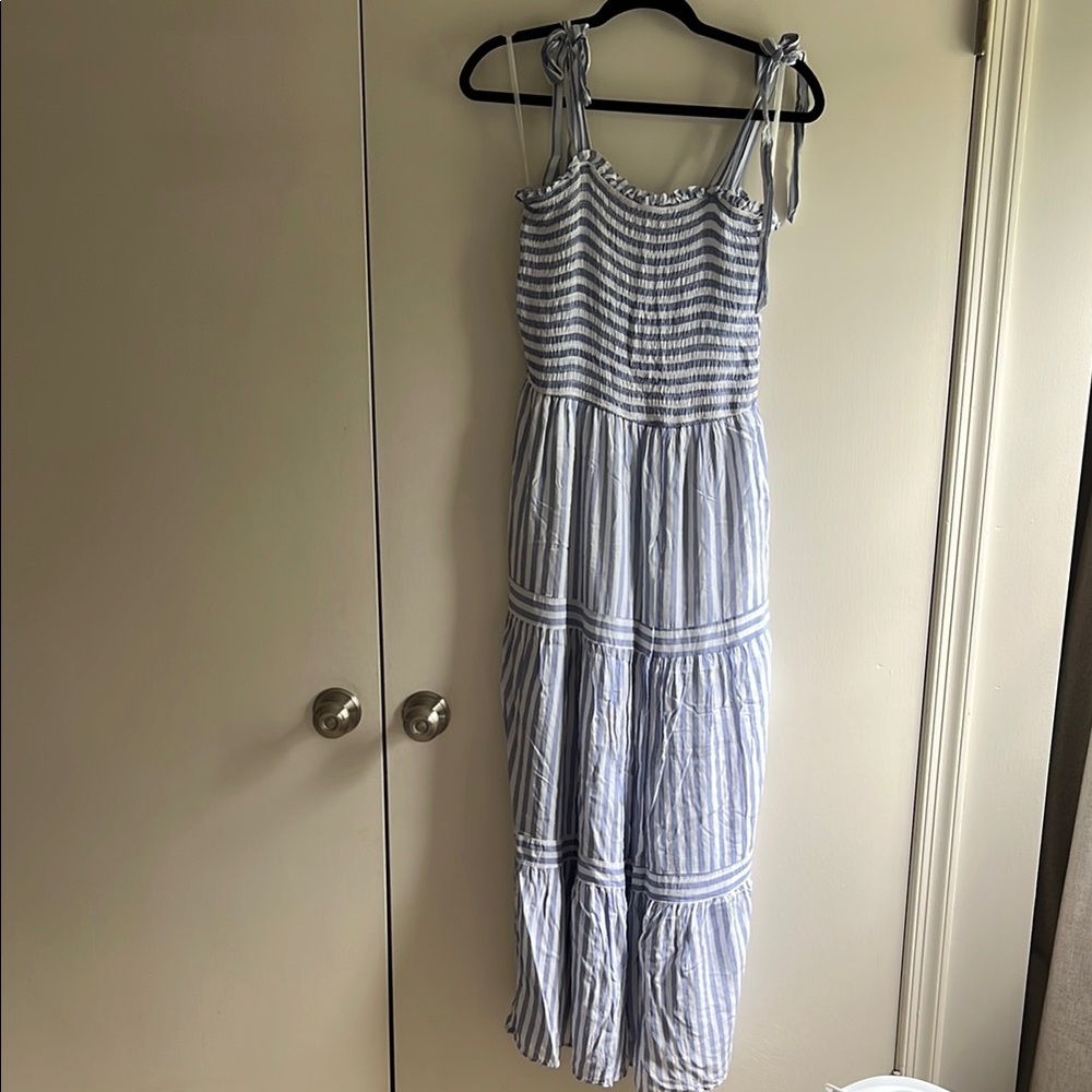 She + Sky Blue and White Smocked Tiered Sundress